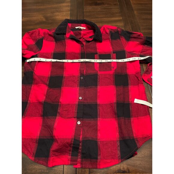 Victorias Secret Womens Plaid Shirt & Sherpa Shorts Set S Red & Black - Picture 10 of 11